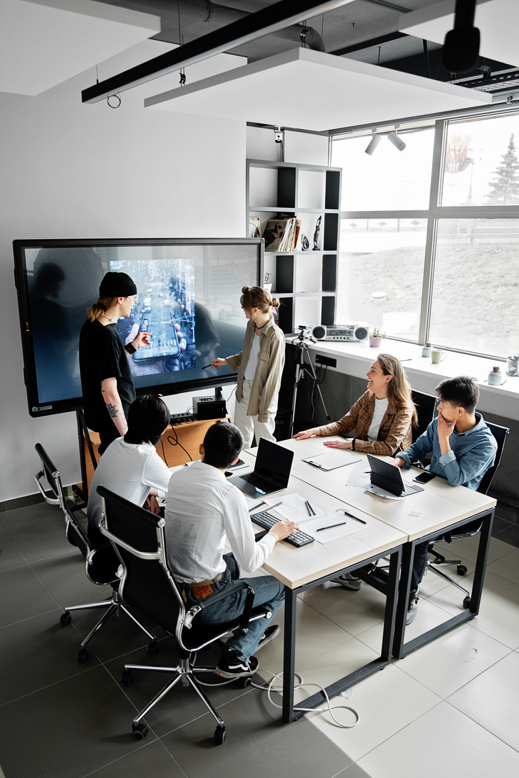 team of programmers having a meeting